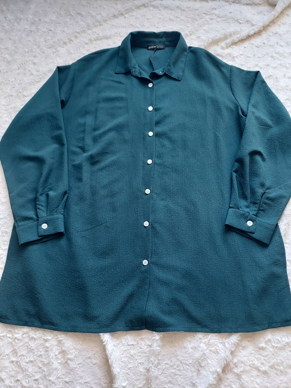 SHEIN Dark Teal Button-Front Tunic Top Size 4 Relaxed Oversized Fall Office